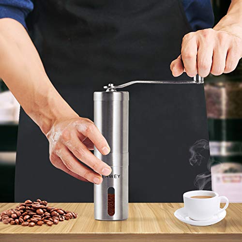ERWEY Kaffeemühle Manuell mit Keramikmahlwerk Kaffeemühle Hand Handkaffeemühle aus Edelstahl Espressomühle mit… – Bild 7