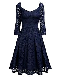 Mismay - Vestido de cóctel, cuello en V, diseño floral, estilo formal