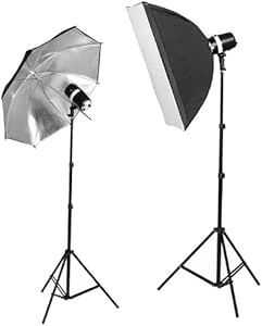 Silver Photo Studio Umbrellas Basic Photo/Video Studio Lighting Umbrella Kit - 2x 45W CFL Lights, Stands, Case (ePhoto) Photo Studio Video Light Lighting Umbrella Kit Case 2