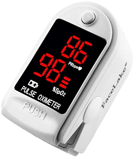 FaceLake White Pulse Oximeter, Lanyard, Carrying Case and Batteries Included
