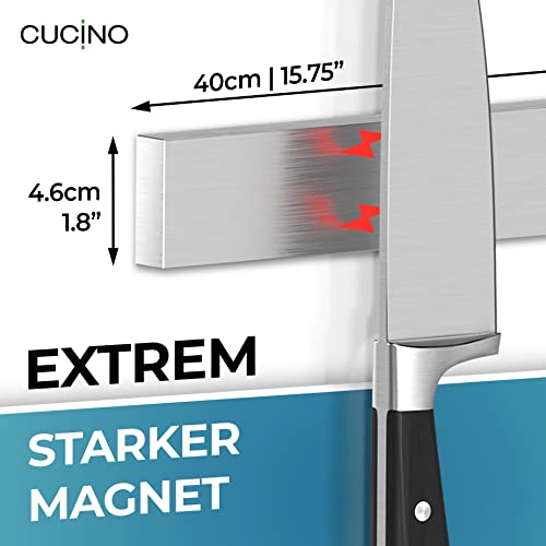 Cucino Knife Holder, Magnetic Adhesion Included 3M VHB adhesive tape – magnetic strip, self-adhesive for wall mounting, no drilling, 40 cm magnetic knife strip for kitchen, office and workshop
