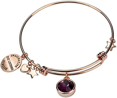 Miraclelove Rose Gold Birthstone Crystal Personalities Engraved Chram Expandable Bangle Bracelet, 7.8"