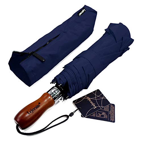 Lejorain 54inch Large Umbrella Auto Open Close,Folding Golf Size and 210T Dupont Teflon Coated Vented Windproof Double Canopy,Unisex&Blue