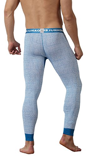 WUAMBO Men's Thermal Pant Winter Baselayer Long John Leggings Blue Waist 30-32"