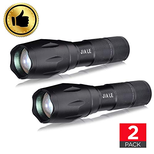 Tactical Flashlight Super Bright LED T6 CREE Flashlights 1000 Lumens [2 PACK] with 2 Rechargeable 18650 Lithium Ion Batteries and Charger - Water Resistant, Ideal for Camping Emergency or Gift-Giving