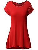Doublju Women Short Sleeve Round Neck Loose Fit Long Tunic Top