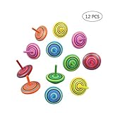 12 PCS Handmade Painted Wood Spinning Tops, Kids Novelty Wooden Colorful Gyroscopes Toy, Assorted Standard Tops, Flip Tops, kindergarten education Toys - Great Party Favors, Fun, Gift, Prize