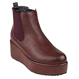 Beston EI54 Women's Elastic Panels Pull On Platform Wedge Ankle Chelsea Boot
