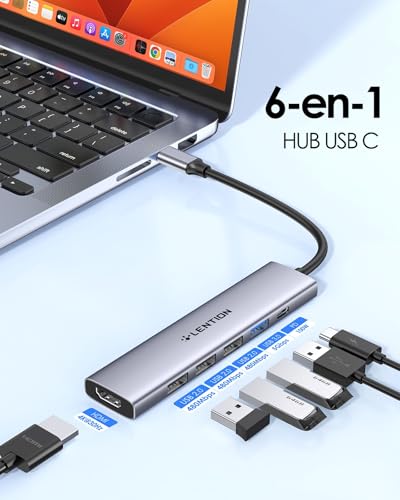 LENTION 6 in 1 USB C Hub HDMI 4K@30Hz, PD 100W, USB-A 3.0 & 2.0, USB C Adapter for MacBook Pro/Air 2026-2016, New MacBook Neo, Surface, iPhone 17 Plus Pro MAX and More (CH17, Gray)