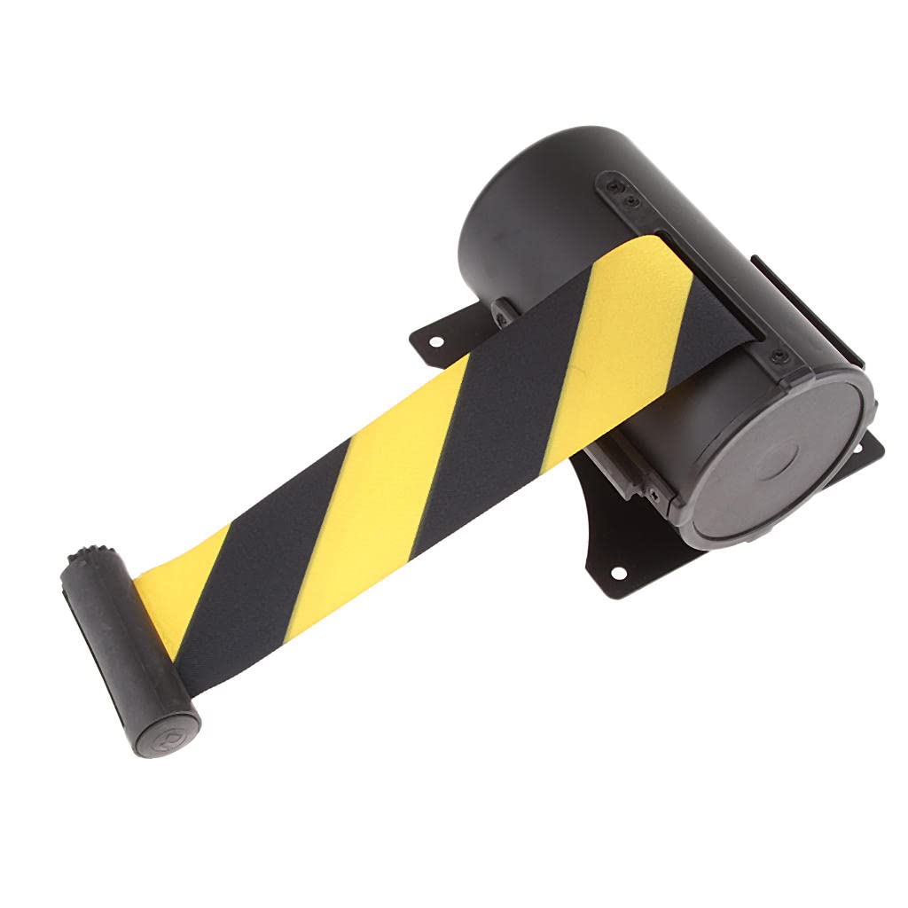 Amagogo 5 Meter Wall Mounted Retractable Barrier Tape People Guidance System - Black and Yellow, as described