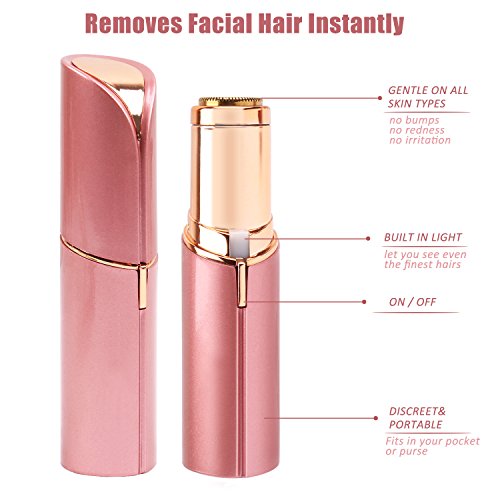 Facial Hair Removal for Women, Elenest Painless Facial Epilator with LED Light USB Charging Cable for Face Lip Chin and Cheek Hair (Rose Gold) - Thumbnail 3