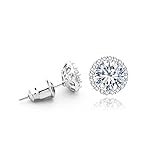 Platinum Plated 1CT Cubic Zirconia Round-Cut Halo Stud Earrings, CZ Fashion Studs for Girls, CZ earrings, Fashion Earrings