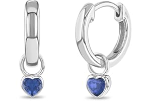 In Season Jewelry Simulated Birthstone Heart Charm Girls Hoop Earrings for Kids - 925 Sterling Silver Little Girl Hoop Earrings - Hypoallergenic & Comfortable with Secure Latch Closure