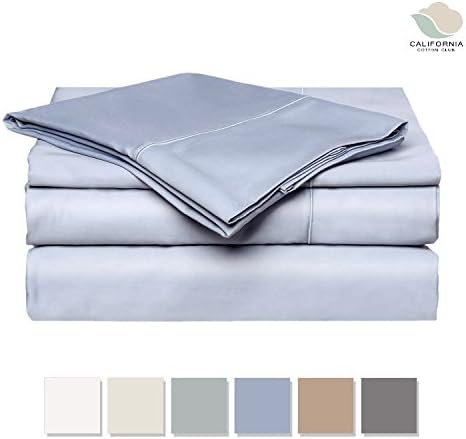 American Cotton - 600 Thread Count 2 Piece Sheets and 1 Piece Pillowcases Set - 100% Long-Staple Pure Cotton Soft Sateen Weave - Hotel Luxury Quality - Well Fitted for Mattress, Blue Fog, Twin XL