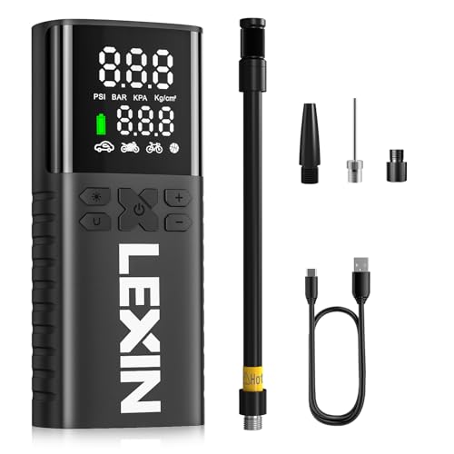 LEXIN P4 Elektrische Luftpumpe, Akku Kompressor 4000mAh, Tragbare Luftpumpe Fahrrad 150 PSI (10,3 Bar), Luftkompressor für Fahrrad Auto Motorrad Bälle, Mini Reifenpumpe mit LED-Anzeige, Notbeleuchtung thumbnail 1