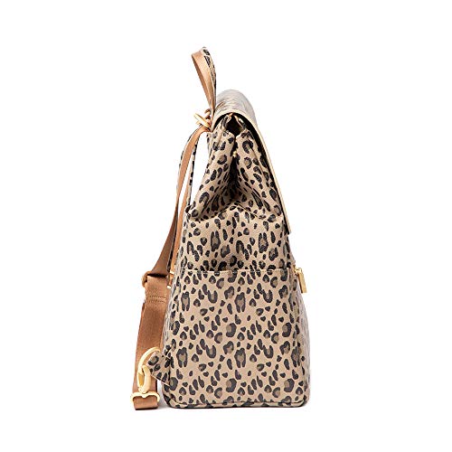 Freshly Picked - Convertible Classic Diaper Bag Backpack - Large Internal Storage 10 Pockets Wipeable Vegan Leather - Leopard Print