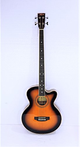 Fretless 4 String Cutaway Acoustic Electric Bass, Sunburst Top
