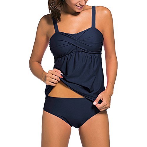 Yinhua Solid Ruched Swimwear Women's Tankini Swimwear Women's Tankini Top Swimsuit with Triangle Briefs