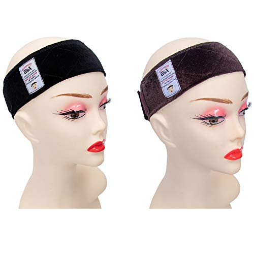 GEXWORLDWIDE GEX Wig Grip Band 2 Pack Flexible Velvet Scarf Head Hair Wig Band Adjustable Band, Color Dark Brown & Black