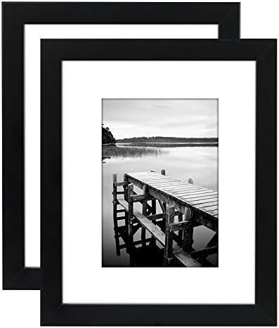 2-Pack, 8x10 Black Picture Frames - Made to Display Pictures 5x7 with Mats or 8x10 Without Mats
