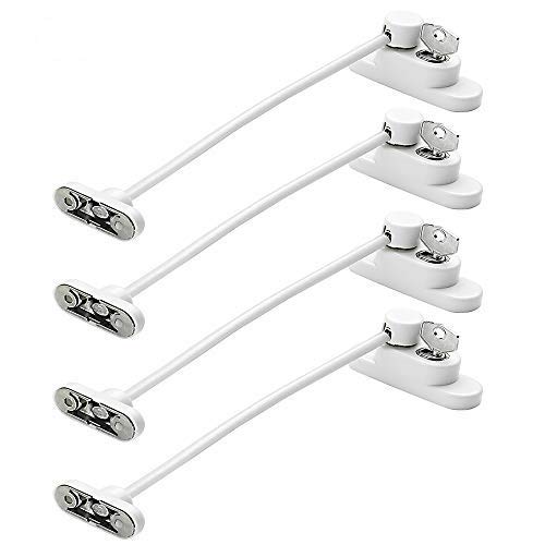 Window Restrictor Locks Window Door Security Cable Kids Child Baby Safety for Upvc Windows White with Sarews Keys (4 pcs)