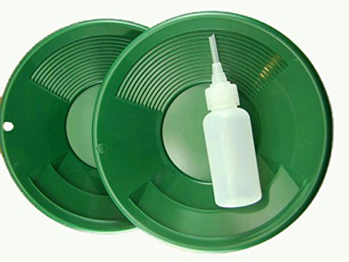 Lot of 2-8 Green Gold Pans w/Bottle Snuffer-Panning Kit-Duel Riffles-Mining