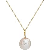 Colkiow Pearl Necklaces for Women,Real Natural Baroque Single Pearl Pendant Freshwater Pearl Necklace 14k Gold Plated Necklace Valentine's Day Gifts for Women Girls