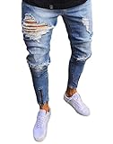 XARAZA Men's Stretchy Ripped Skinny Biker Jeans Taped Slim Fit Denim Pants