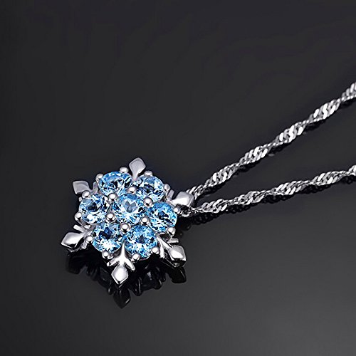 Snowflake Pendant Necklace,Haluoo 925 Sterling Silver Pendant Necklace Women Delicate Rhinestone Snowflake Pendant Chain Dainty Cubic Zirconia Romantic Lewelry Gift Xmas Gifts (Blue)