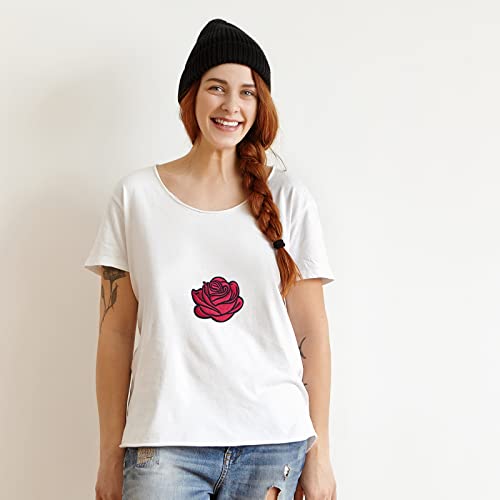 GYGYL 5pcs Rose Embroidered Patches, DIY Sew Applique Repair Patch, Sew On/Iron On Patch for Jackets, Jeans, Pants,Backpacks, Clothes(Red)