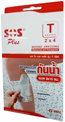 4 packs of SOS Plus T series, Wound Dressing waterproof and transparent. Sterile. (Size 9 x 15 cm.) (2 pads/ pack)