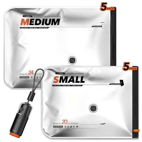 Vacbird Pack of 10 Vacuum Bags with USB Rechargeable Vacuum Pump, 5 x 40 x 54 cm, 5 x 47 x 64 cm, Space Saving Bags, Ideal for Travel and Organizing Luggage