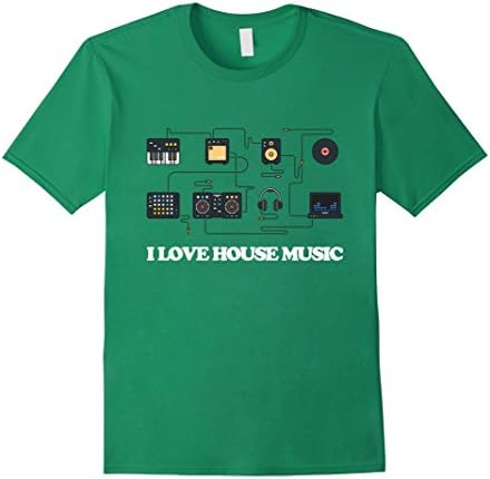 Men's I Love House Music T-Shirt Electronic Music Apparel Medium Kelly Green