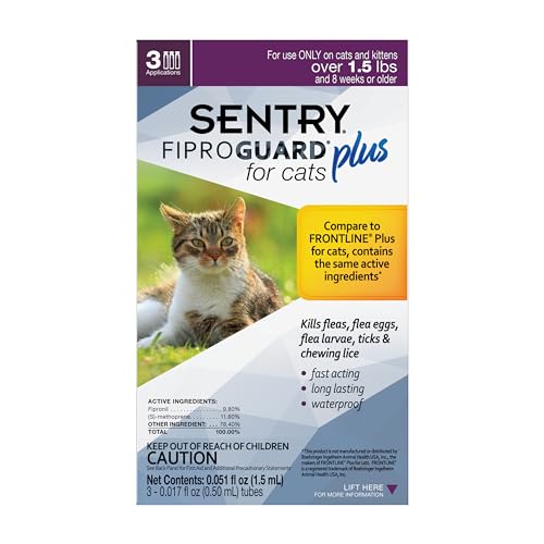 SENTRY Fiproguard Plus for Cats, Flea and Tick Prevention for Cats (1.5