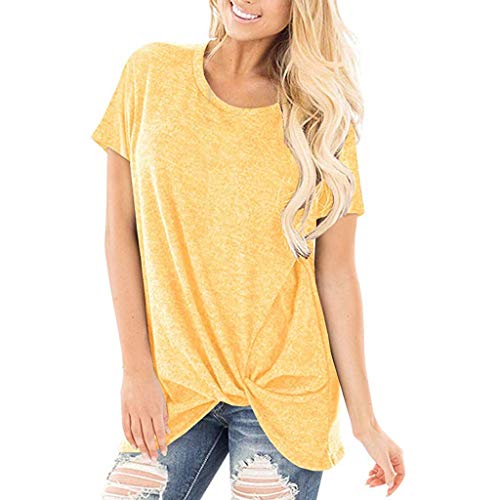 Toimothcn Women Solid Long Sleeve T-Shirt Casual Loose Knot Blouse Tops Plus Size(Yellow2,XXL) - Thumbnail 7