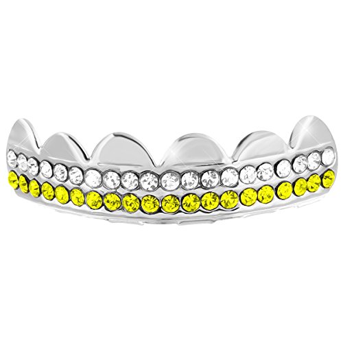 Buy Iced Out Tooth Grill Teeth Grillz Cap 2 Row Blue White Lab Diamonds