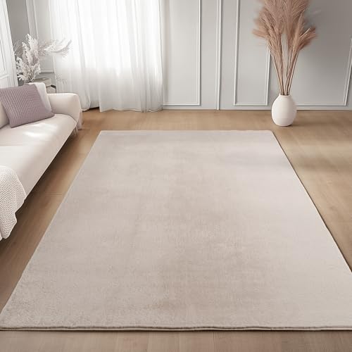 Carpettex Teppich Creme 160x220 cm- Kurzflor Teppich Waschbar, weich & rutschfest, modern einfarbiges Design für Wohnzimmer, Küche Schlafzimmer, & Kinderzimmer