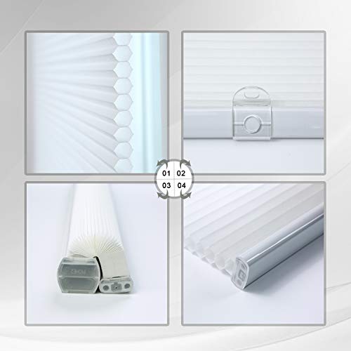 SUNFREE Cordless Shades Cellular Blinds Honeycomb Shades Light Filtering Window Blinds Door Shades for Home and Office 39 x 64 inch White - Thumbnail 3