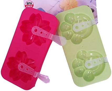 Pop Molds, LyonsBlue 2 Pieces Of Popsicle Molds Ice Pop Maker Including Red Cherry blossoms Blue Cat Claw Pop Mold