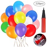 Coceca 12 Inches 220PCS Assorted Color Party Balloons with Hand Held Air Inflator and Balloon Clip