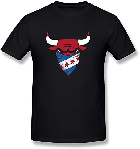SHMUY Men's Bulls Chicago Flag Bandana ZOOM Cotton Round Collar T Shirt,Black