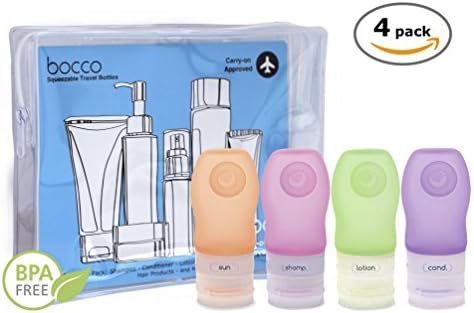 SALE: Leak Proof Silicone Travel Bottles, Squeezable and Refillable TSA Approved Travel Size Accessories for Carry On Luggage - Perfect Travel Containers for Liquid Toiletries - 4 Pack (All Small 1.25 oz Bottles) (Orange/Pink/Green/Purple)