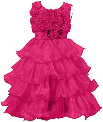 GIRLQIAO Little Girls' Tulle Flower Princess Party Bridal Dress (12M（AISA 90）, Rose Red)