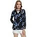WLLW Women Casual See Through Floral Print Long Sleeve Chiffon Shirt Blouse Tops (Large, Black)