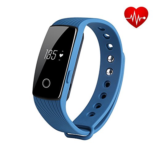 REDGO Heart Rate Monitor Remote Camera Fitness Tracker Watch, Daily Waterproof Smart Bracelet Activity Health Tracker Smart Wristband, Blue