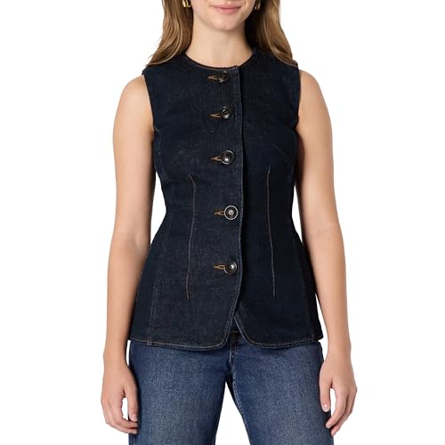 Amazon Essentials Women's Regular-Fit Button-Down Denim Vest, Rinse Denim, 0