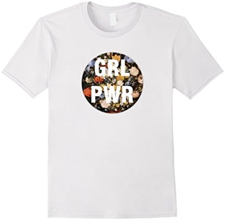 Men's Black Floral Feminist T shirt Girl Power GRL PWR T Shirt  Large White