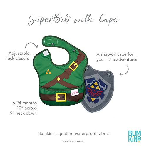 Bumkins Nintendo Bibs for Girl or Boy, SuperBib with Cape for Baby and Toddler 6-24 Months, Essential Must Have for Eating, Feeding, Baby Led Weaning Supplies, Mess Saving Catch Food, Legend of Zelda