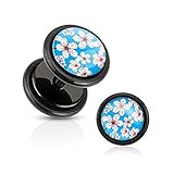 West Coast Jewelry Blue Inlay w/Cherry Blossoms