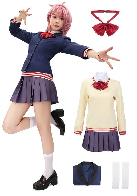 Aira Cosplay Costume School Uniform Skirt Sweater Necktie with Socks Full Set Outfit For Halloween Party